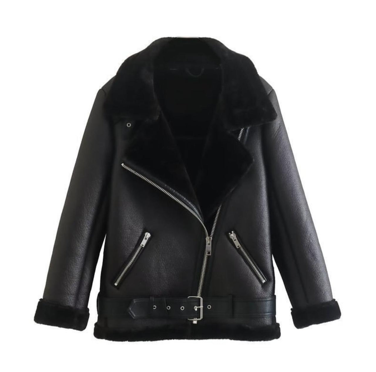 Women&#39;s Black Shearling Stylish &amp; Warm Leather jacket