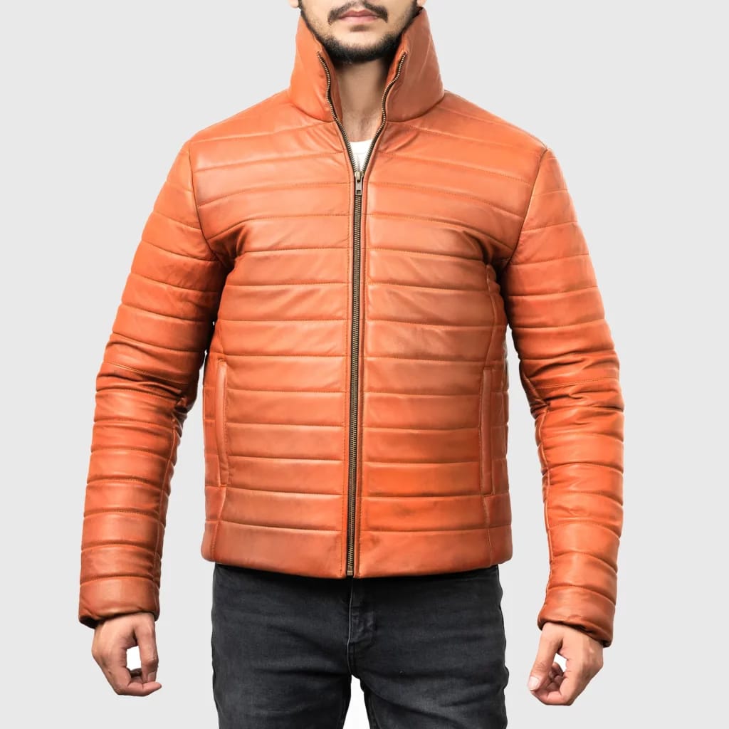 Orange Bomber leather Jacket For Men’s