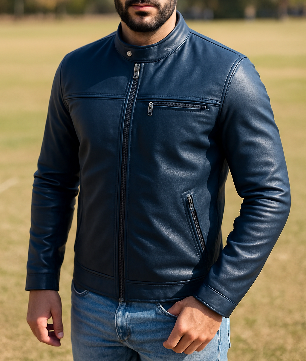 Bold Blue Leather Jacket