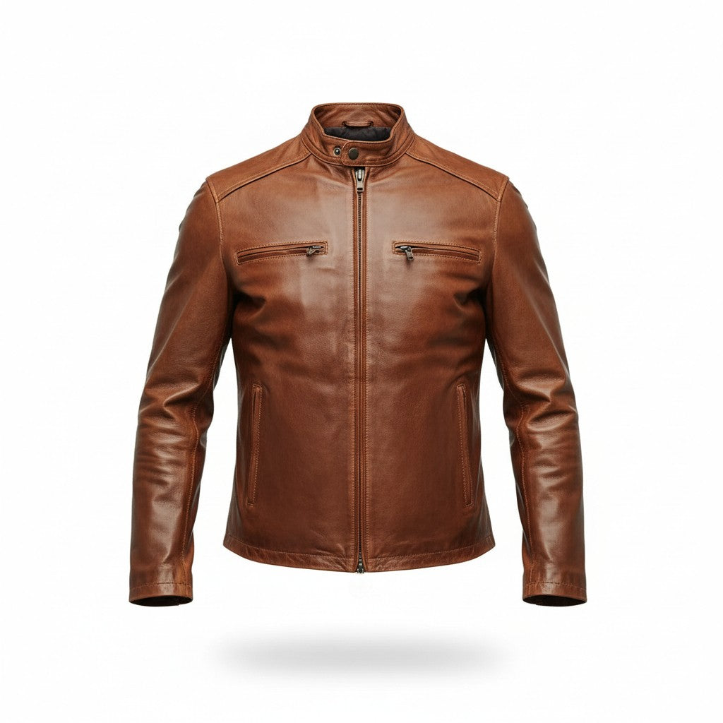 Thompson Leather Biker Jacket Brown