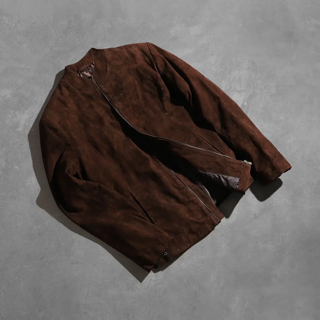 Charcoal Brown Suede Biker Jacket, Men’s premium leather jacket