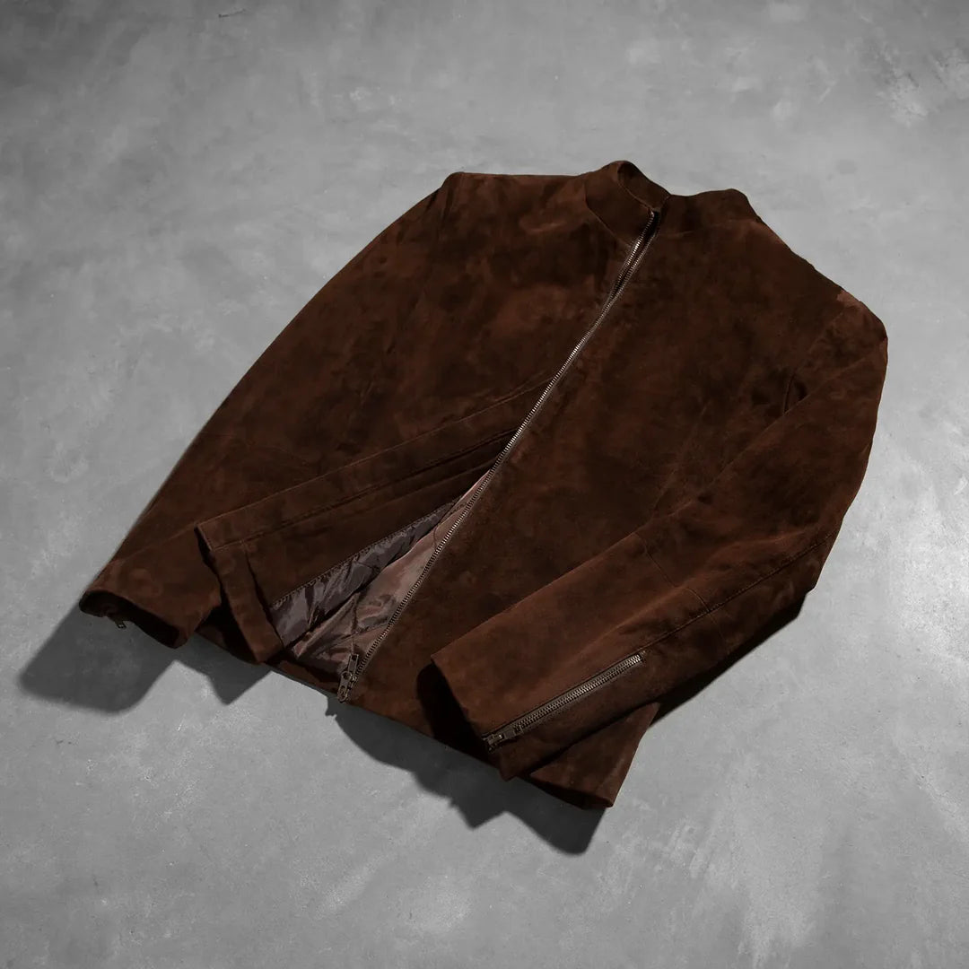 Charcoal Brown Suede Biker Jacket, Men’s premium leather jacket