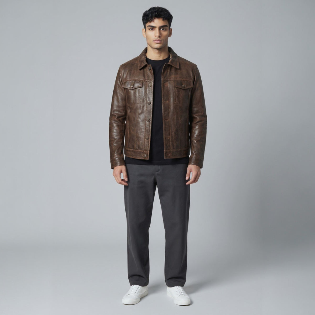 Driggs Brown Leather Biker Jacket for men’s