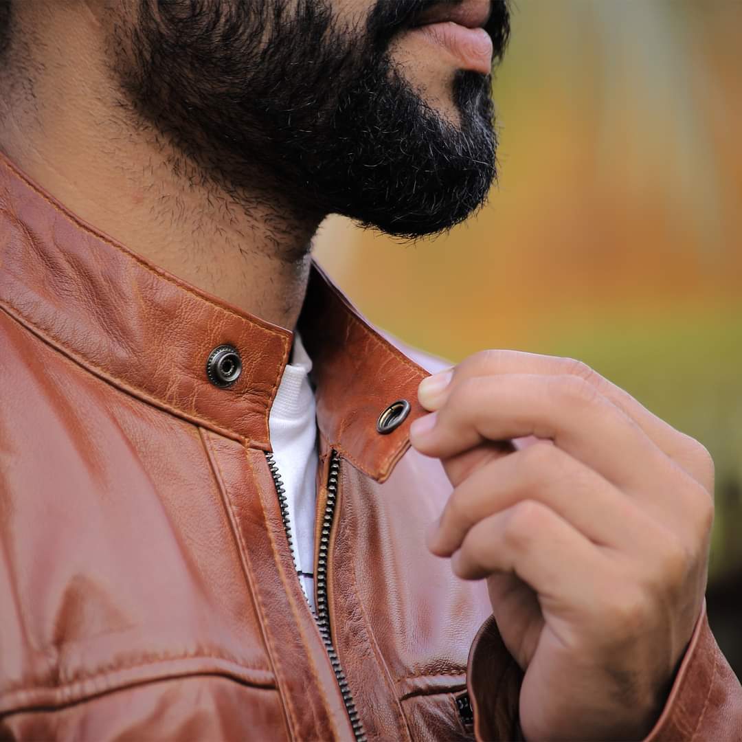 Tan leather jacket for men&#39;s