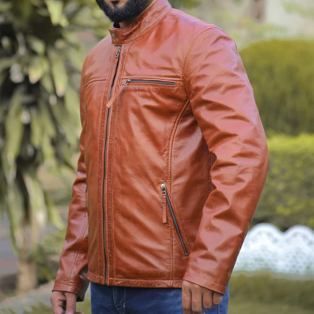 Tan leather jacket for men&#39;s