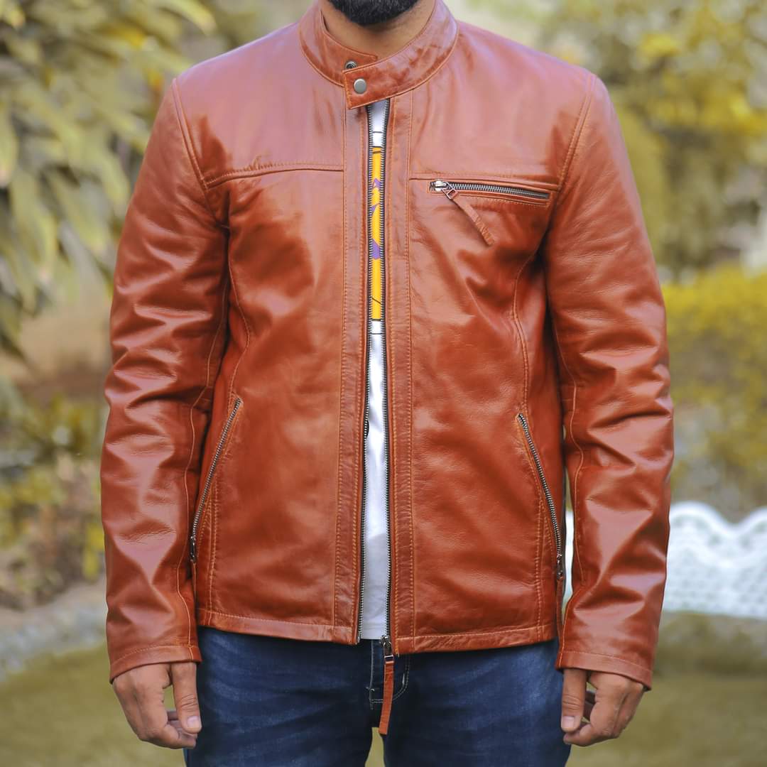 Tan leather jacket for men&#39;s