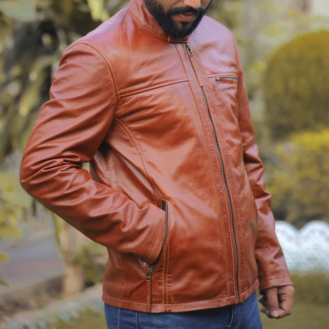 Tan leather jacket for men&#39;s