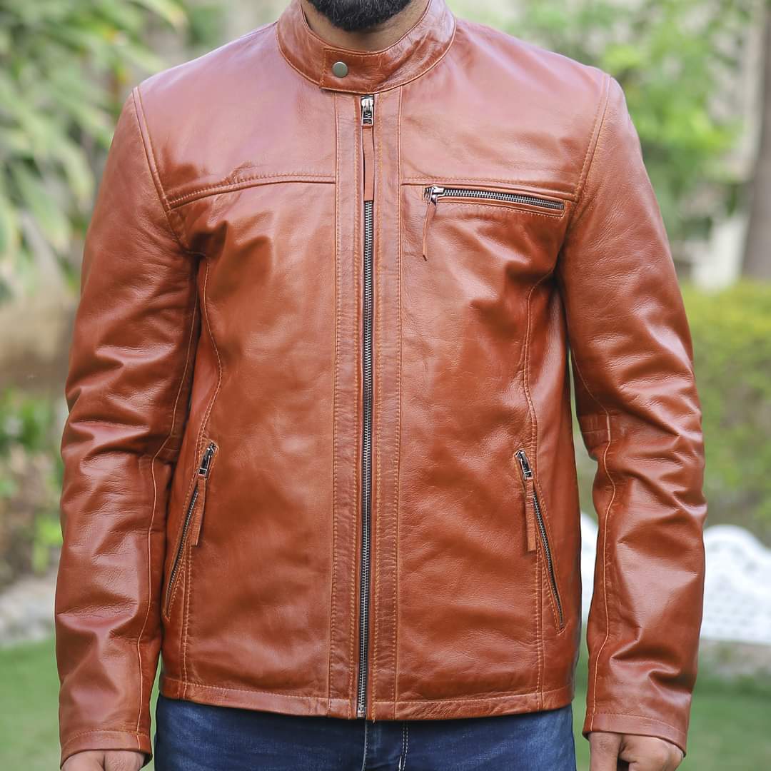 Tan leather jacket for men&#39;s