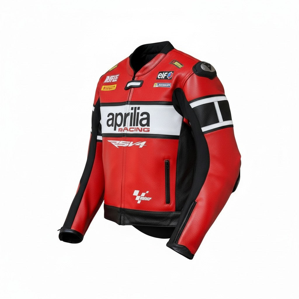 Aprilia branded motorcycle leather racing jacket