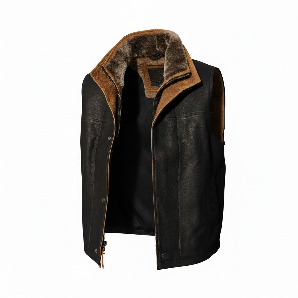 Men's Dark Brown Genuine Leather Vest | Vintage Western Cowboy Style