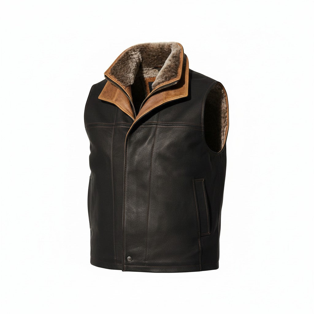 Men's Dark Brown Genuine Leather Vest | Vintage Western Cowboy Style