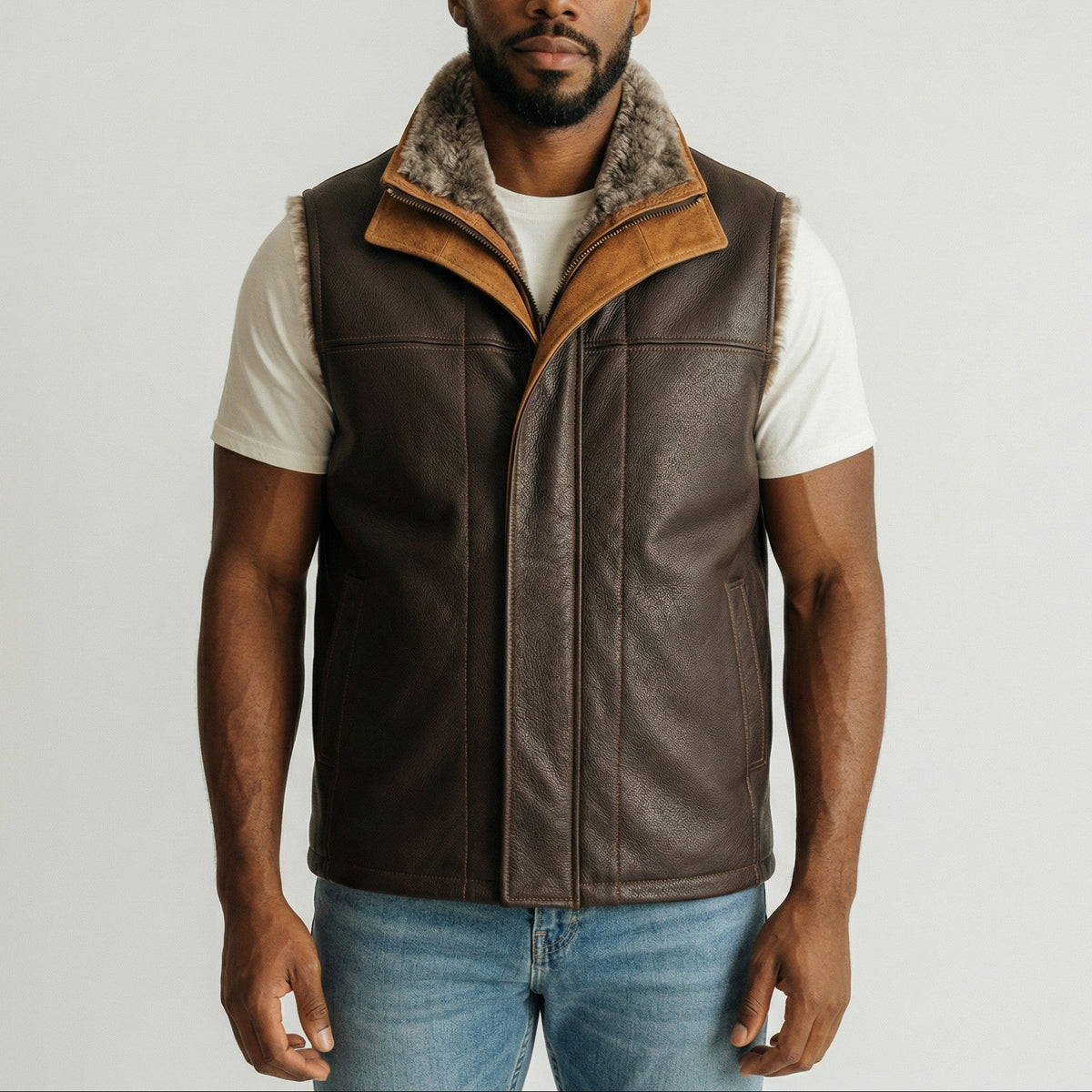 Men's Dark Brown Genuine Leather Vest | Vintage Western Cowboy Style