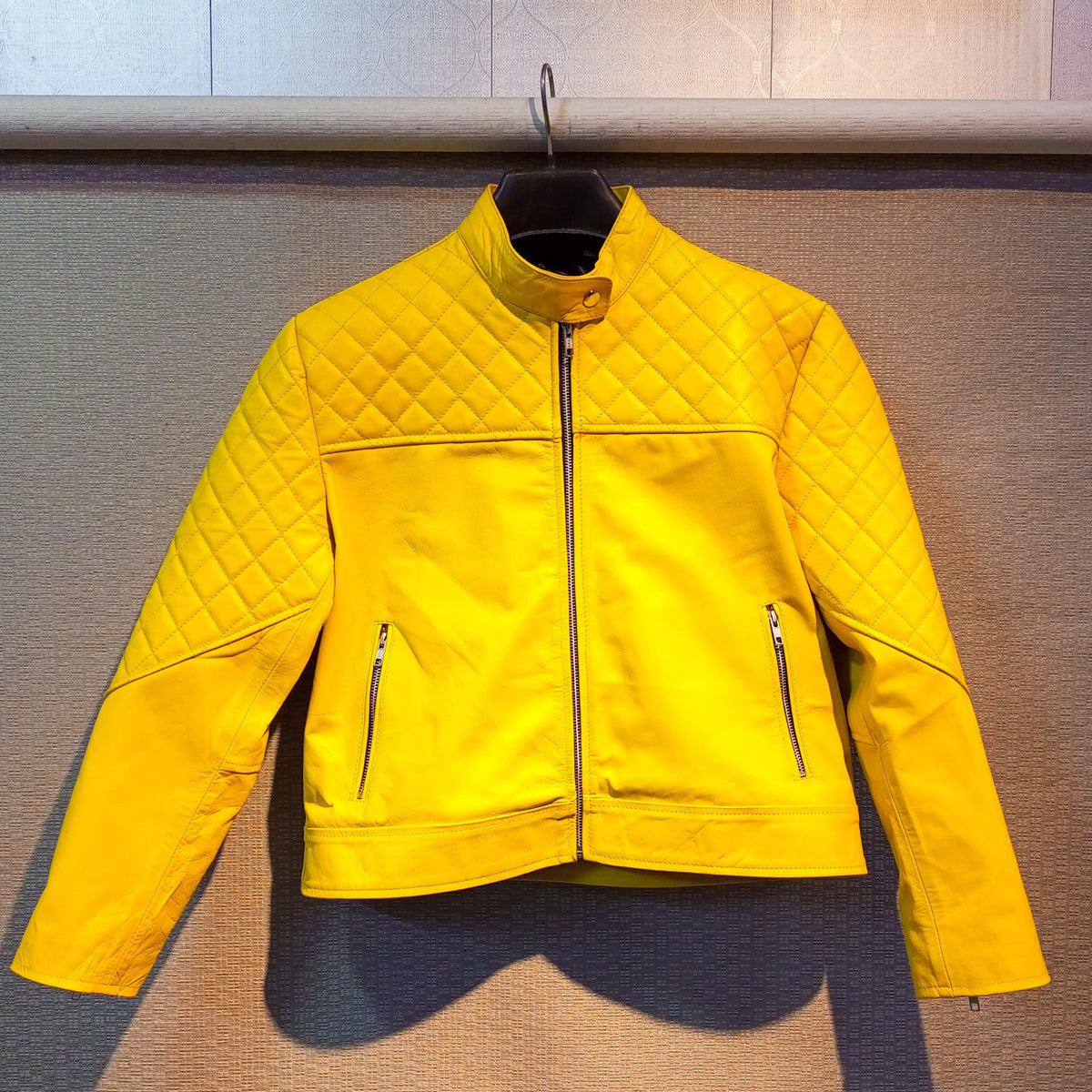 Yellow classic women's leather jacket