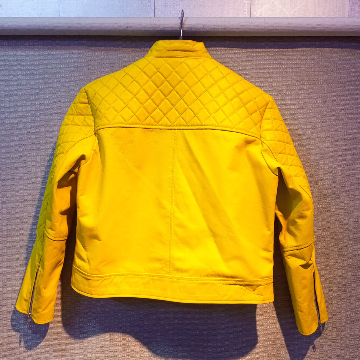Yellow classic women's leather jacket