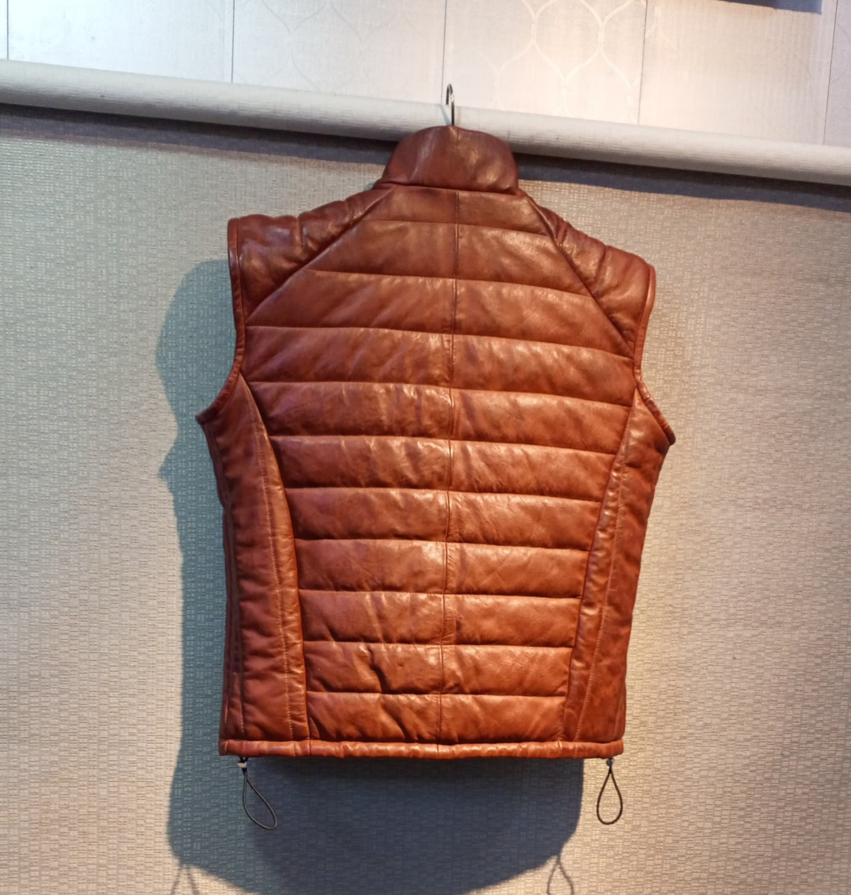 Genuine Leather Puffer Vest Brown
