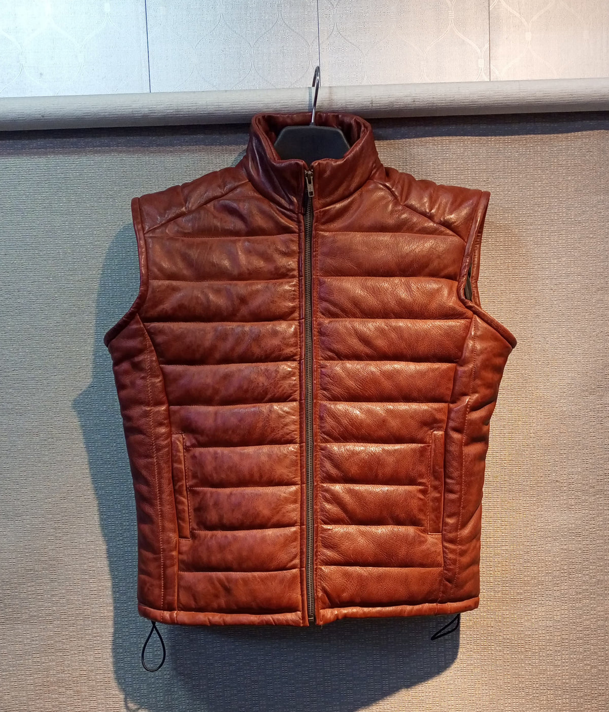 Genuine Leather Puffer Vest Brown