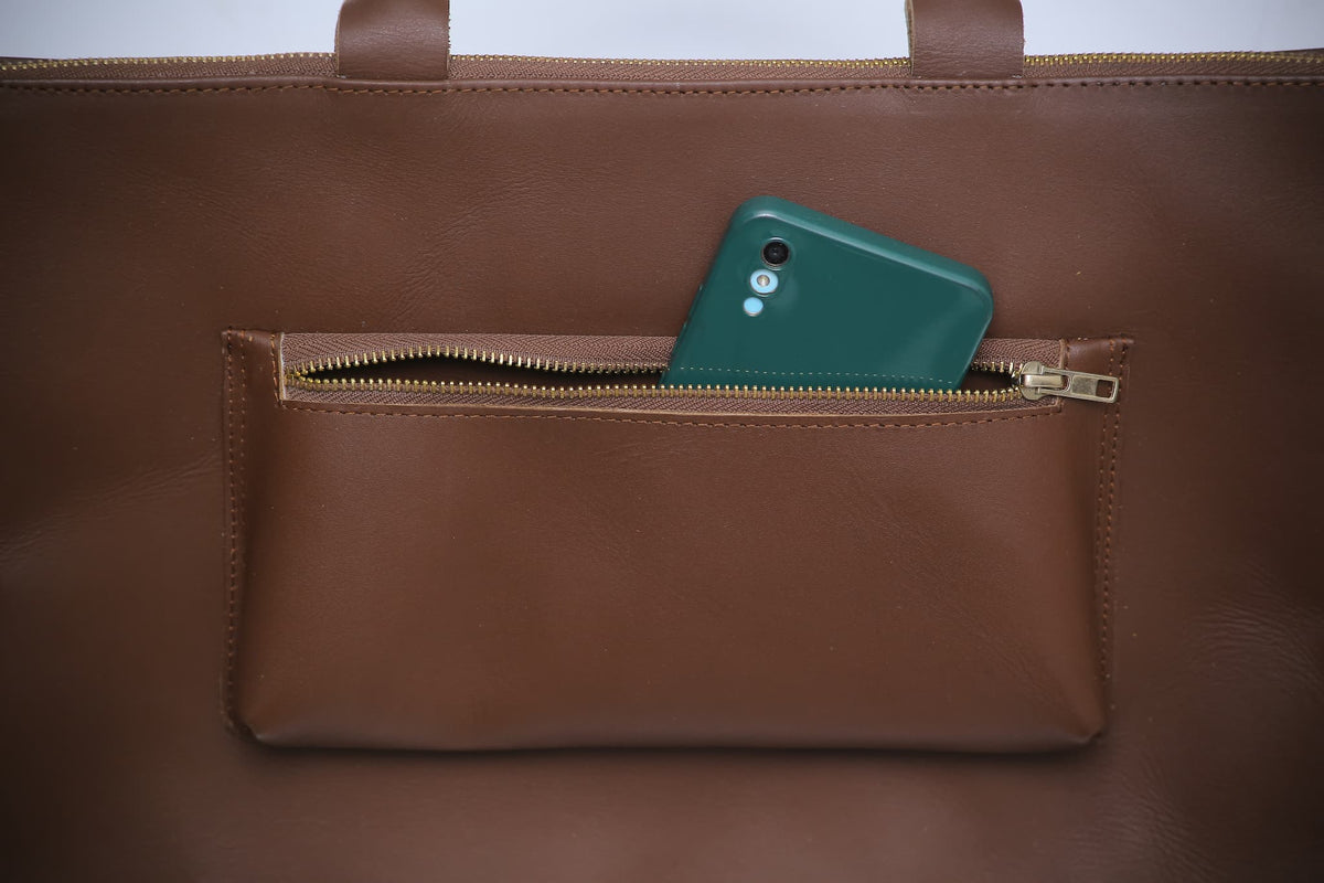 Ladies Leather Laptop Tote Bag Pocket