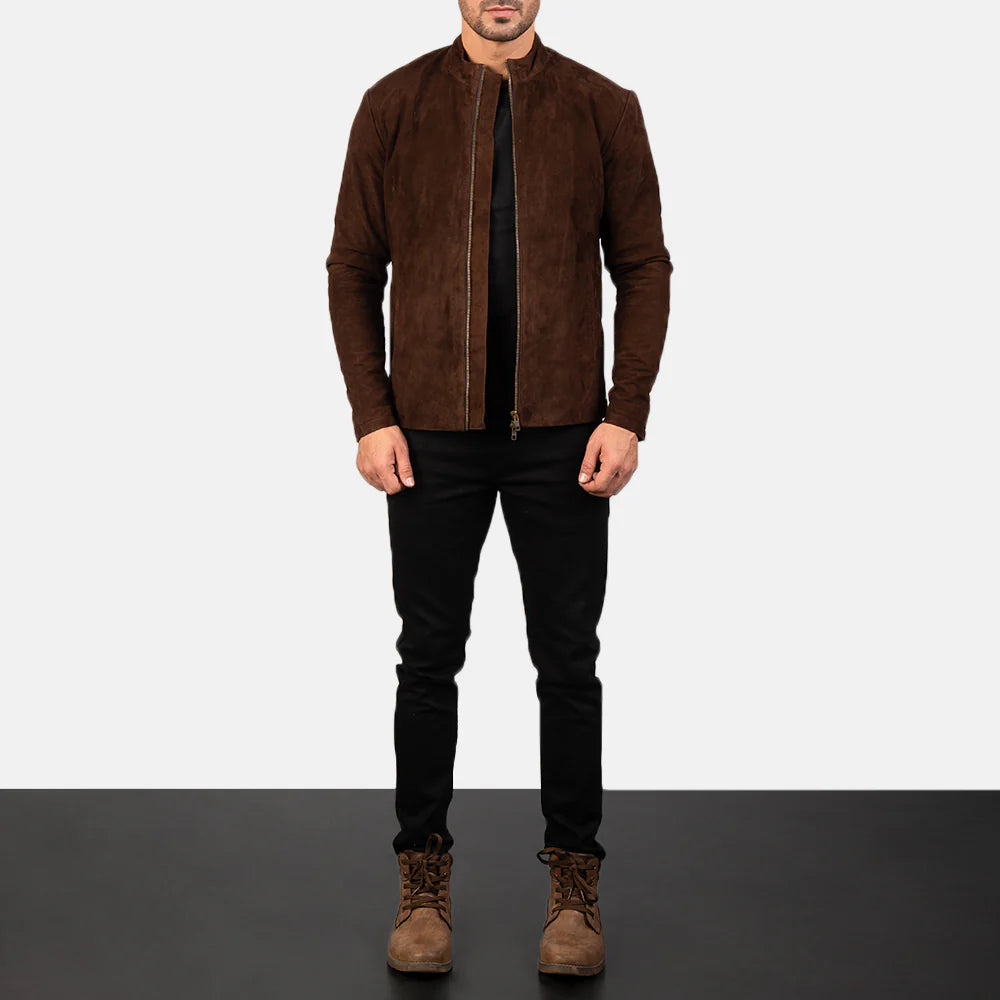 Charcoal Brown Suede Biker Jacket, Men’s premium leather jacket
