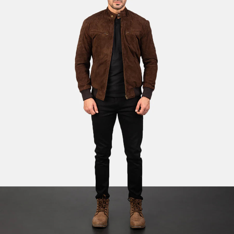 Charcoal Brown Suede Biker Jacket For Men’s