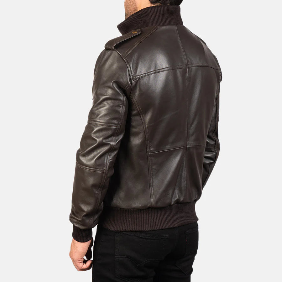 Men's Black Leather Bomber Jacket