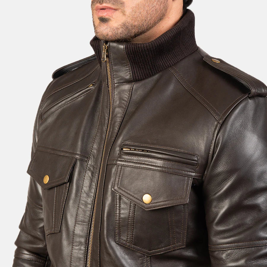 Men's Black Leather Bomber Jacket