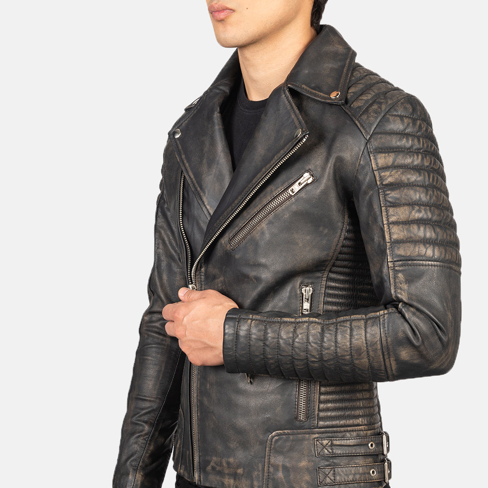 Armand Distressed Brown Leather Biker Jacket for men’s