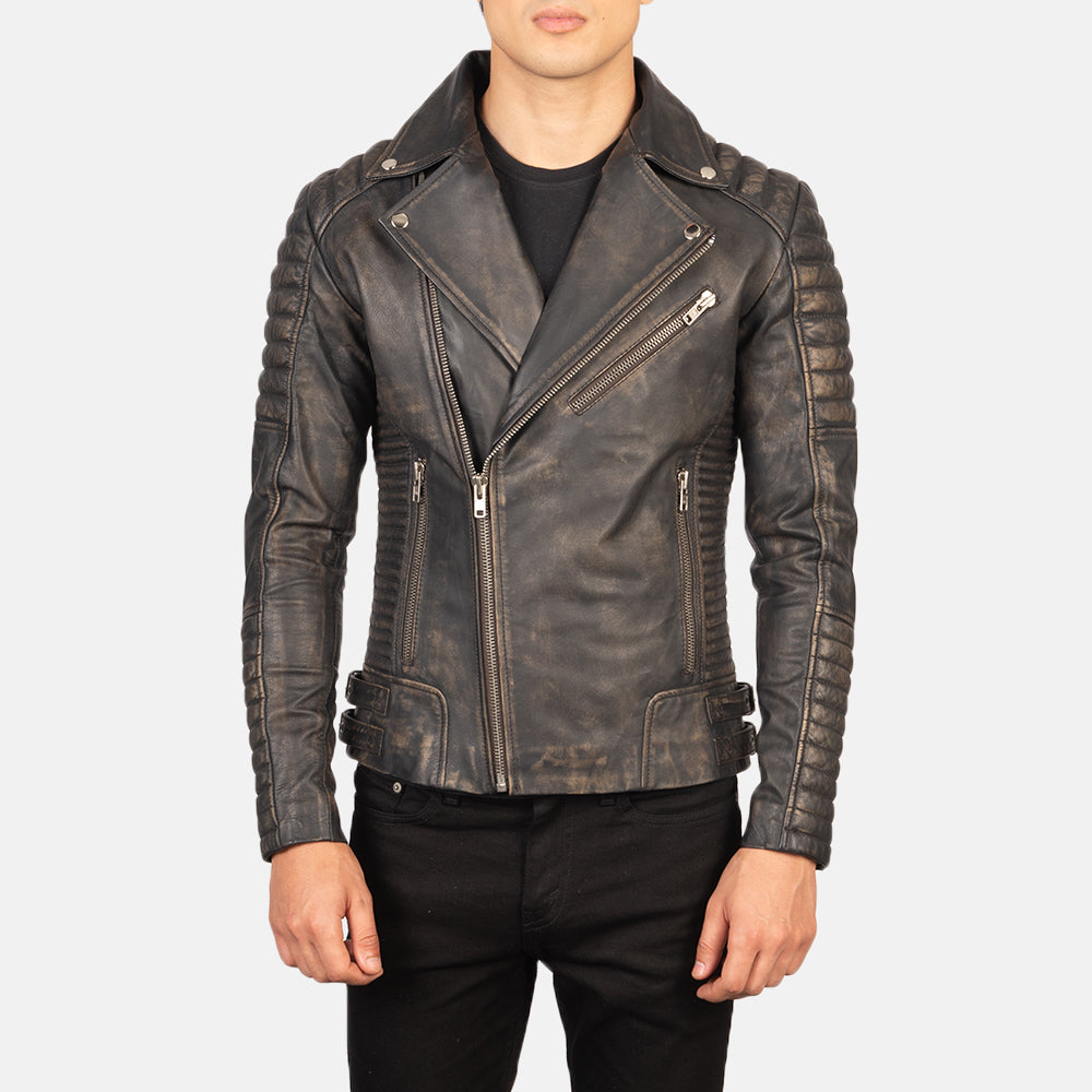 Armand Distressed Brown Leather Biker Jacket for men’s