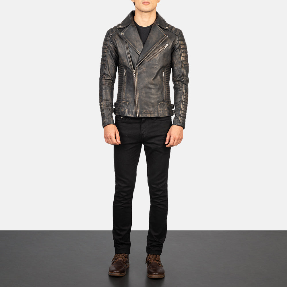 Armand Distressed Brown Leather Biker Jacket for men’s