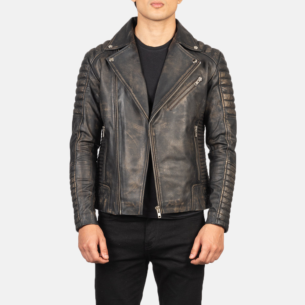 Armand Distressed Brown Leather Biker Jacket for men’s