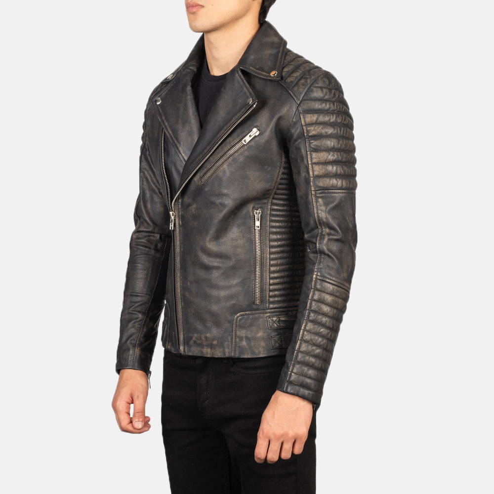 Armand Distressed Brown Leather Biker Jacket for men’s