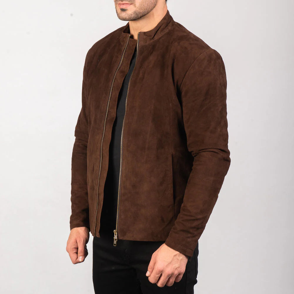 Charcoal Brown Suede Biker Jacket, Men’s premium leather jacket
