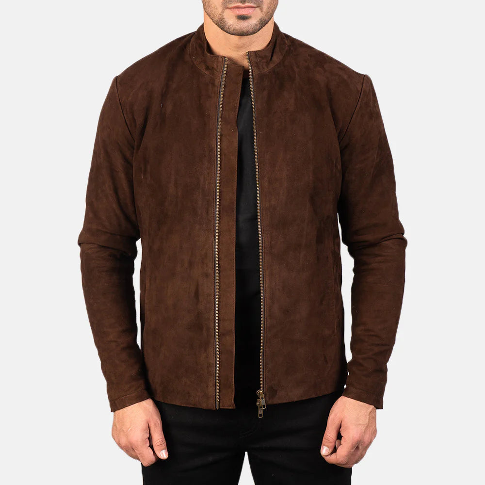 Charcoal Brown Suede Biker Jacket, Men’s premium leather jacket