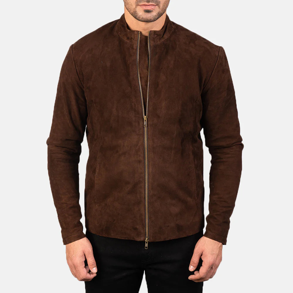 Charcoal Brown Suede Biker Jacket, Men’s premium leather jacket
