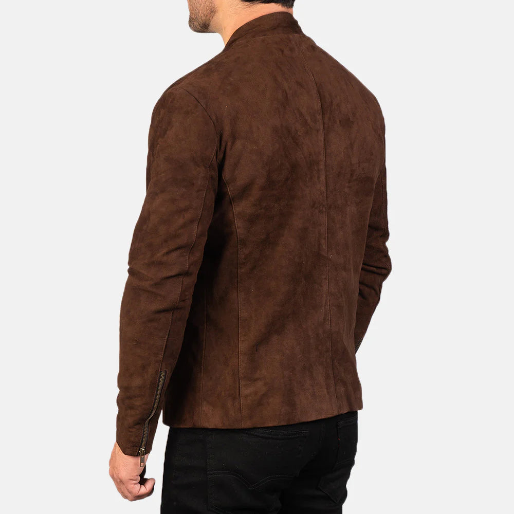 Charcoal Brown Suede Biker Jacket, Men’s premium leather jacket