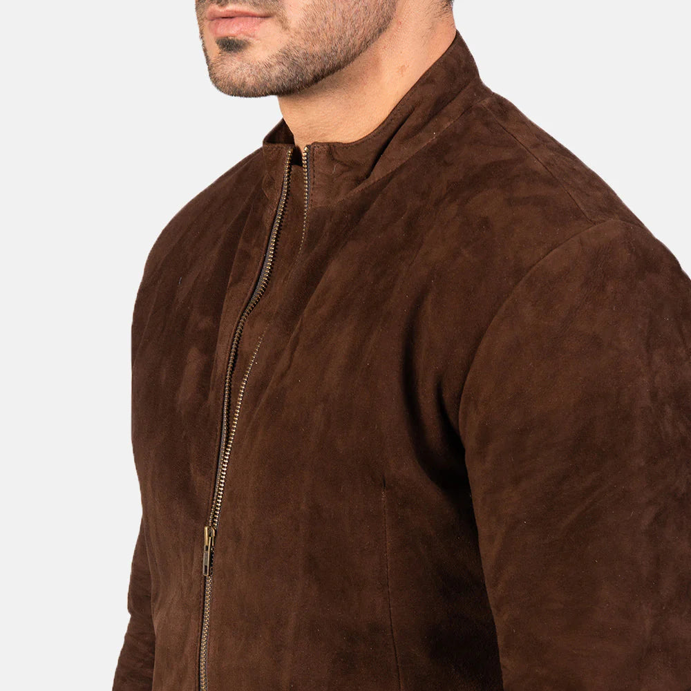 Charcoal Brown Suede Biker Jacket, Men’s premium leather jacket