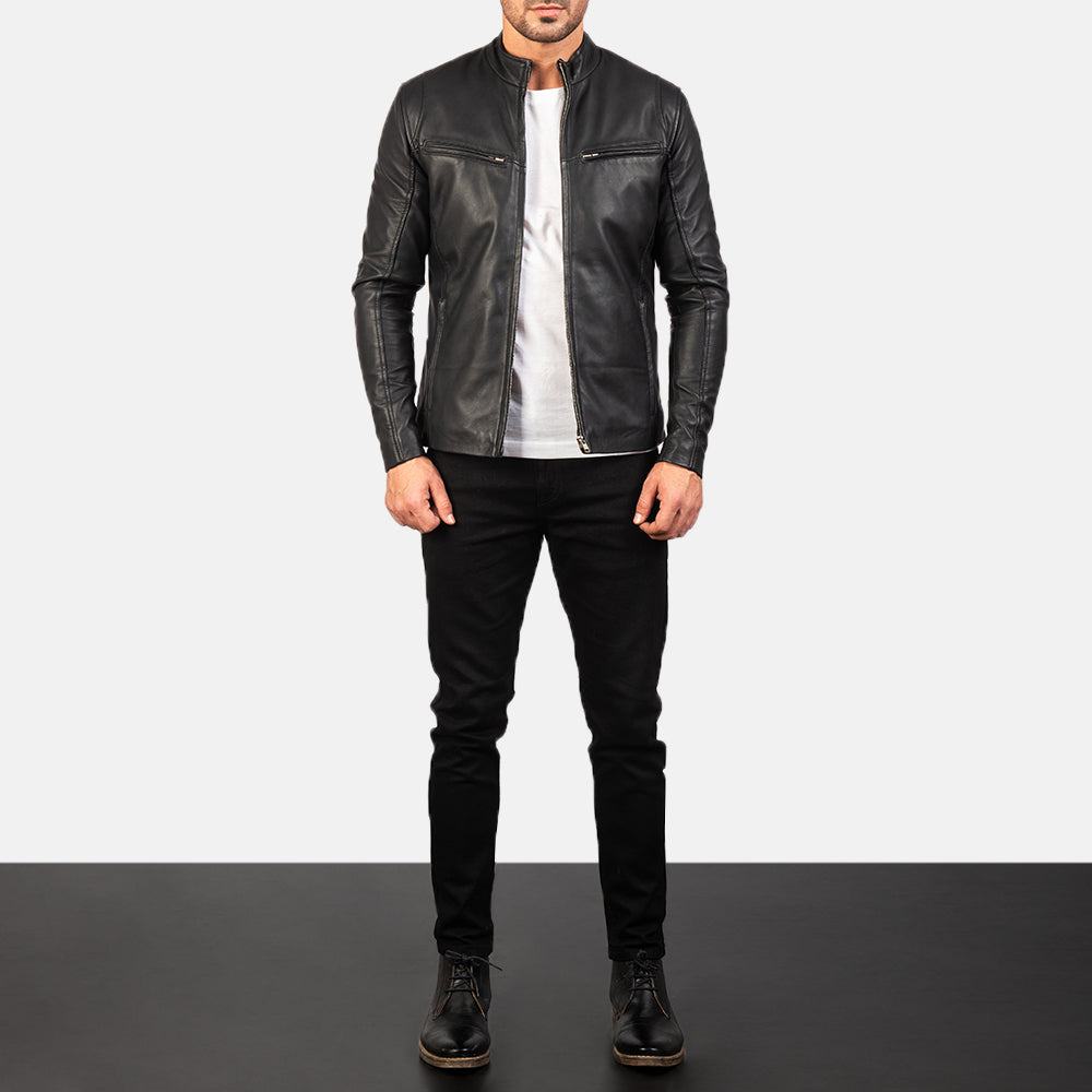 Ionic Black Leather Jacket for men&#39;s