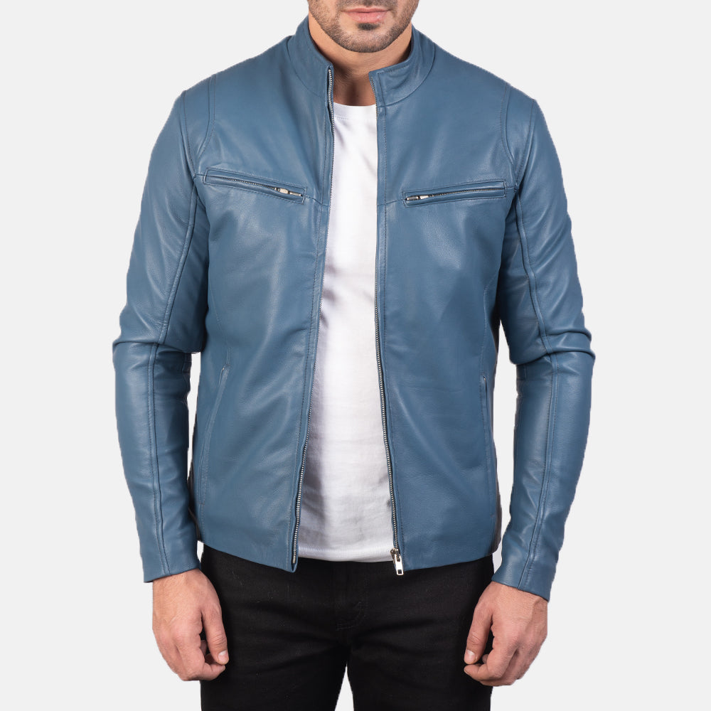 Blue  stylish Leather Biker Jacket for men's