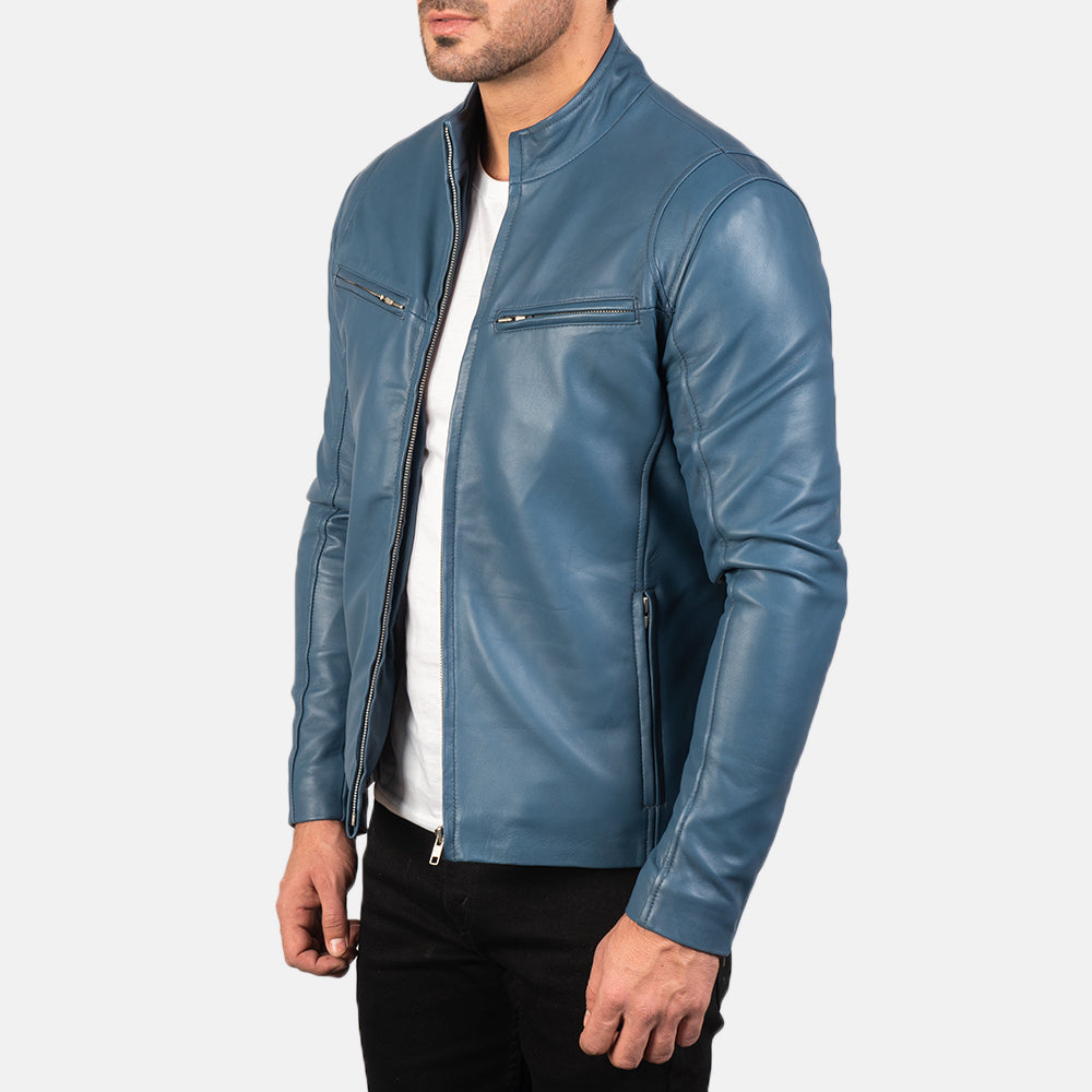 Blue  stylish Leather Biker Jacket for men's