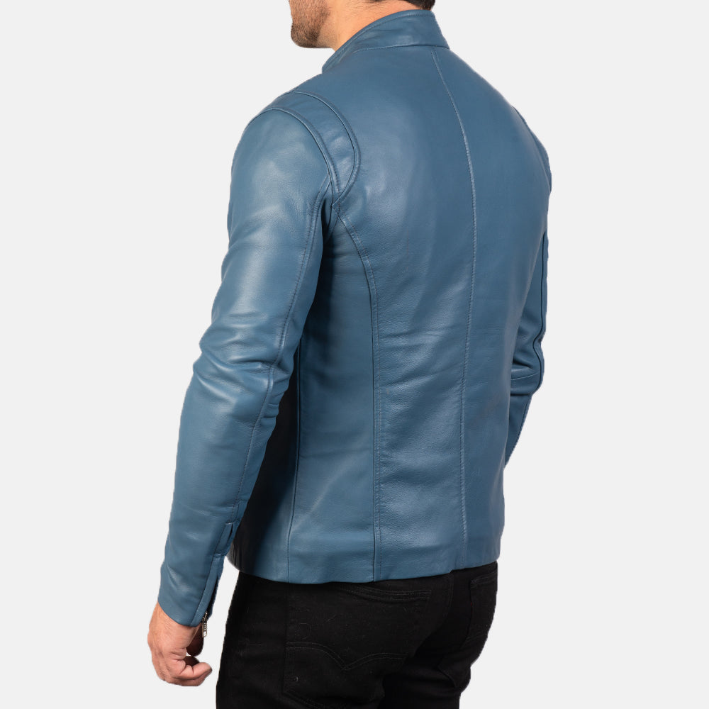 Blue  stylish Leather Biker Jacket for men's