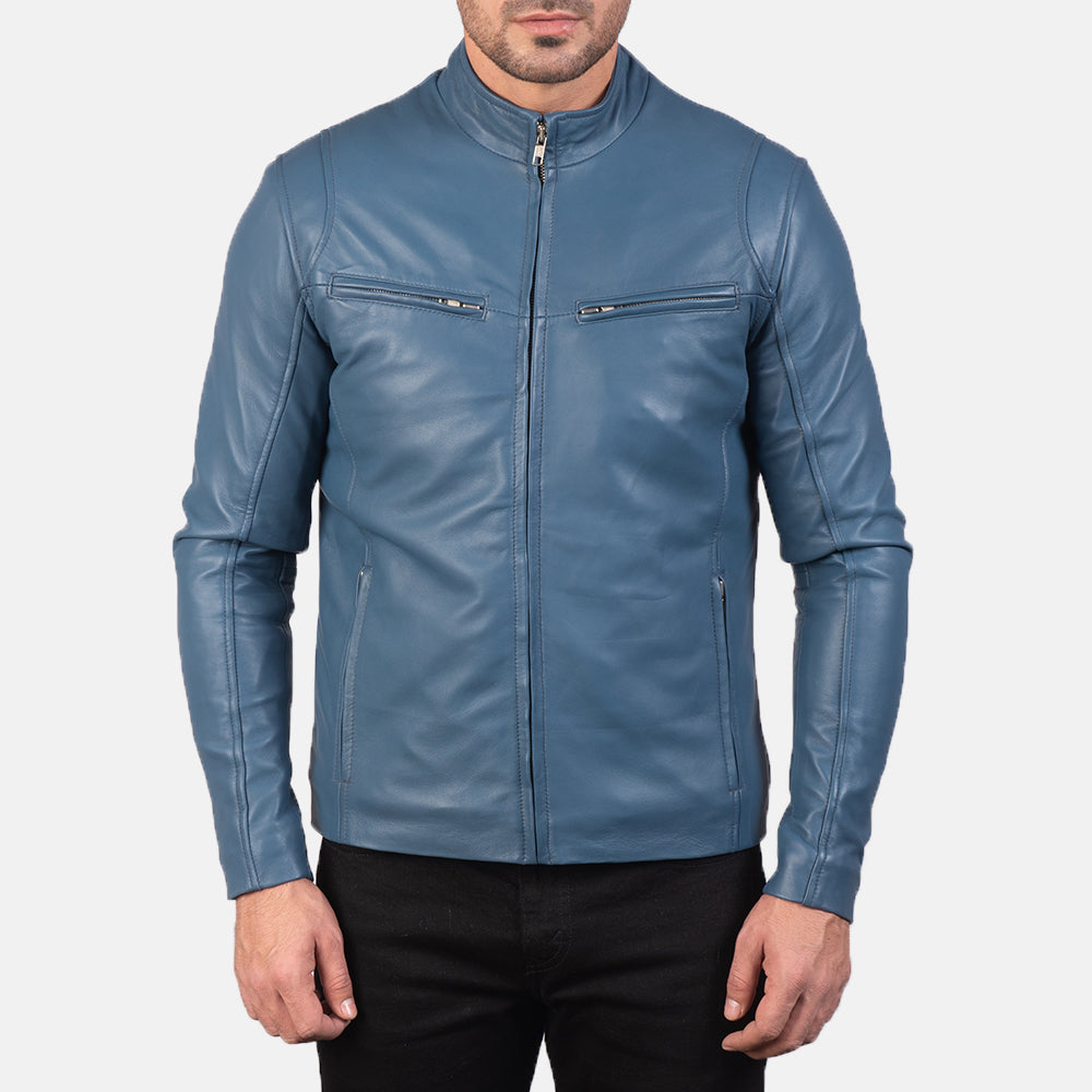 Blue  stylish Leather Biker Jacket for men's