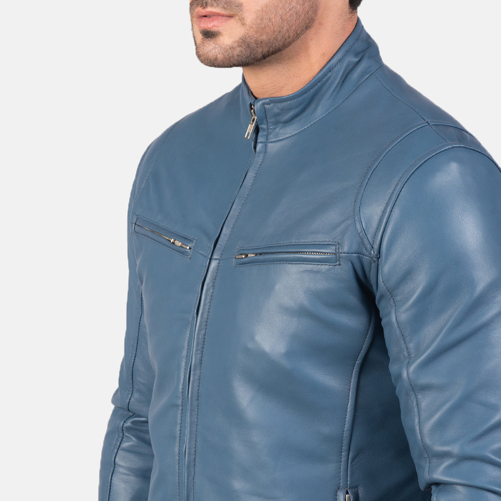 Blue  stylish Leather Biker Jacket for men's