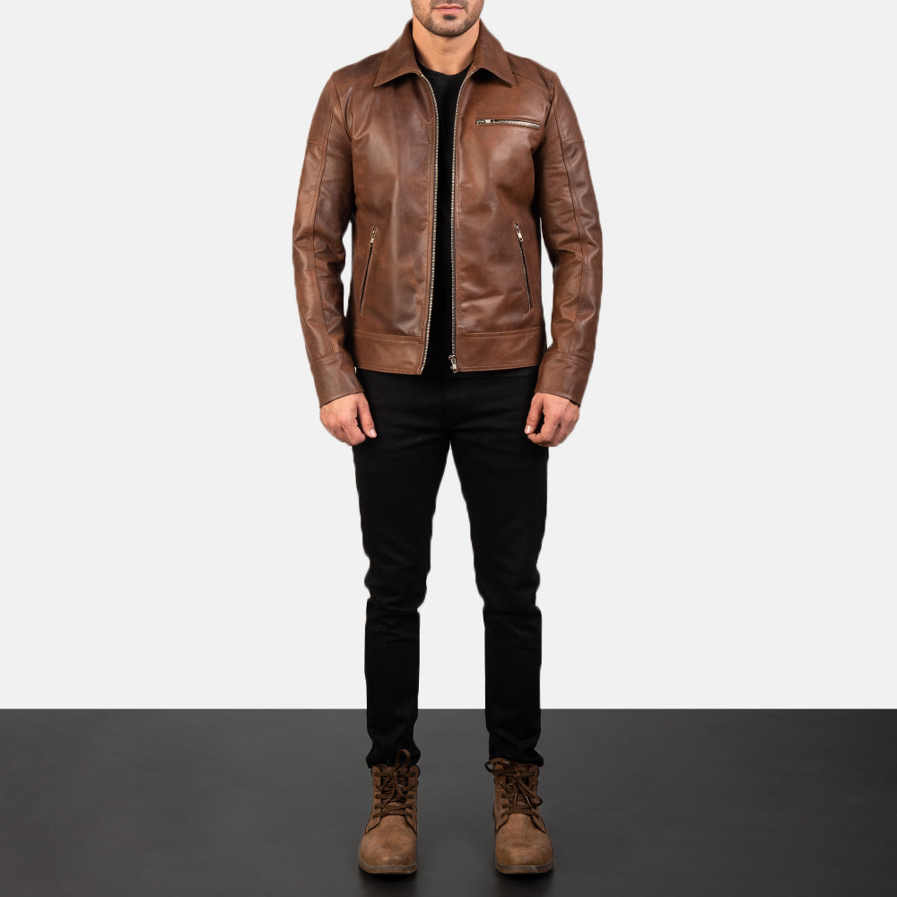 Lavendard Brown Leather Biker Jacket for men’s, Leather Jacket mens