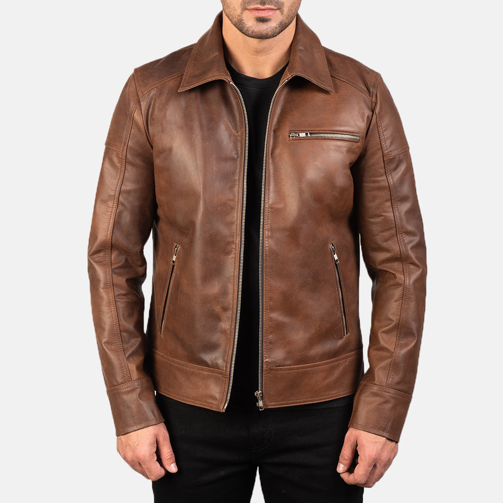 Lavendard Brown Leather Biker Jacket for men’s, Leather Jacket mens