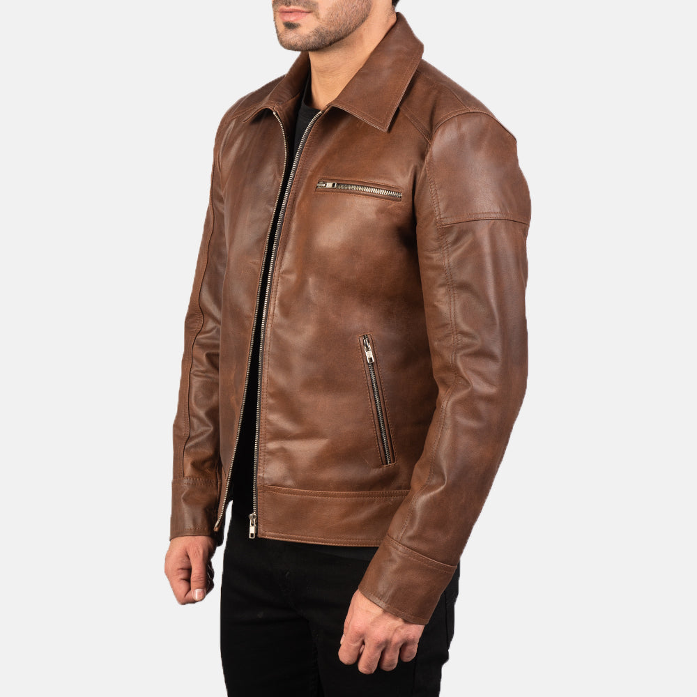 Lavendard Brown Leather Biker Jacket for men’s, Leather Jacket mens
