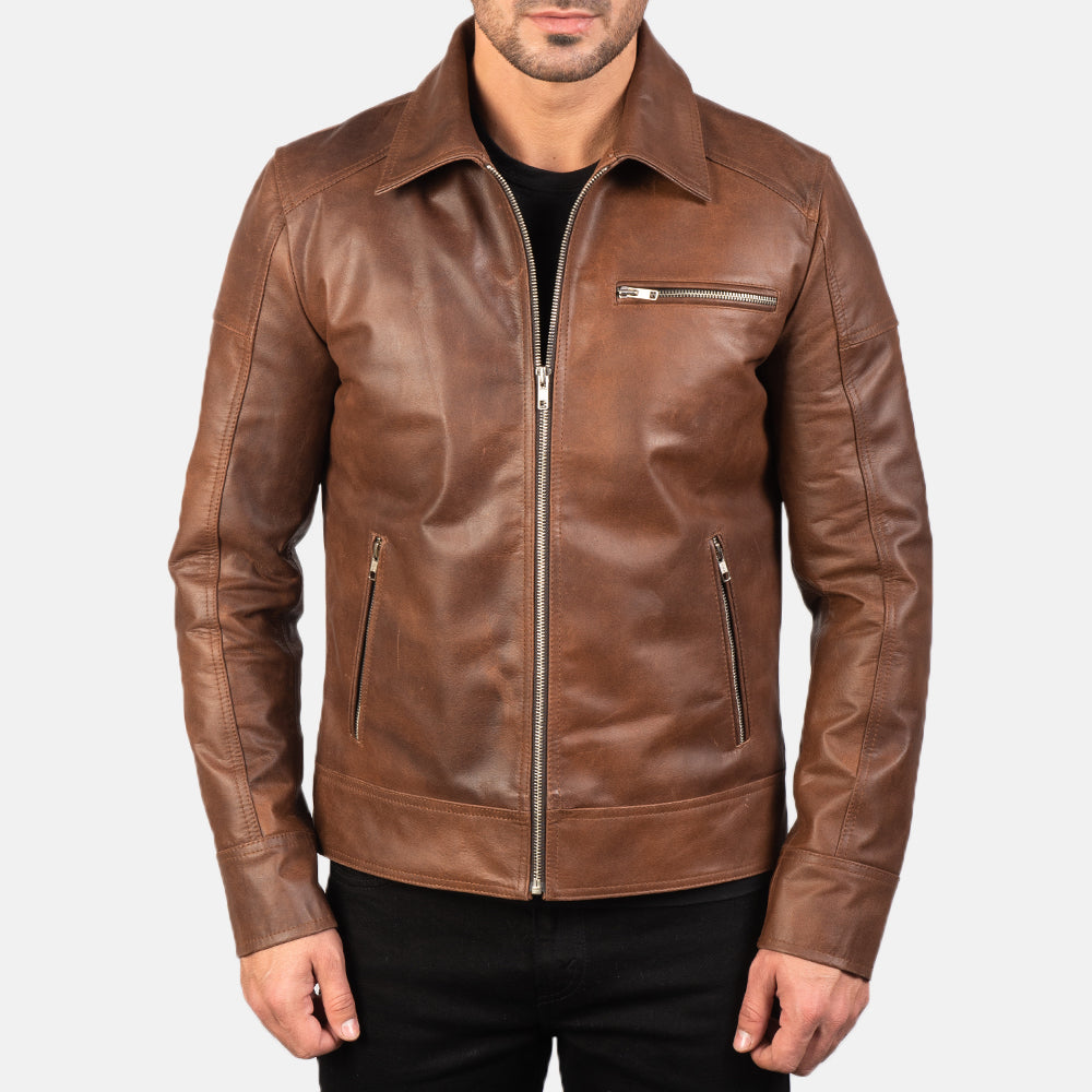 Lavendard Brown Leather Biker Jacket for men’s, Leather Jacket mens