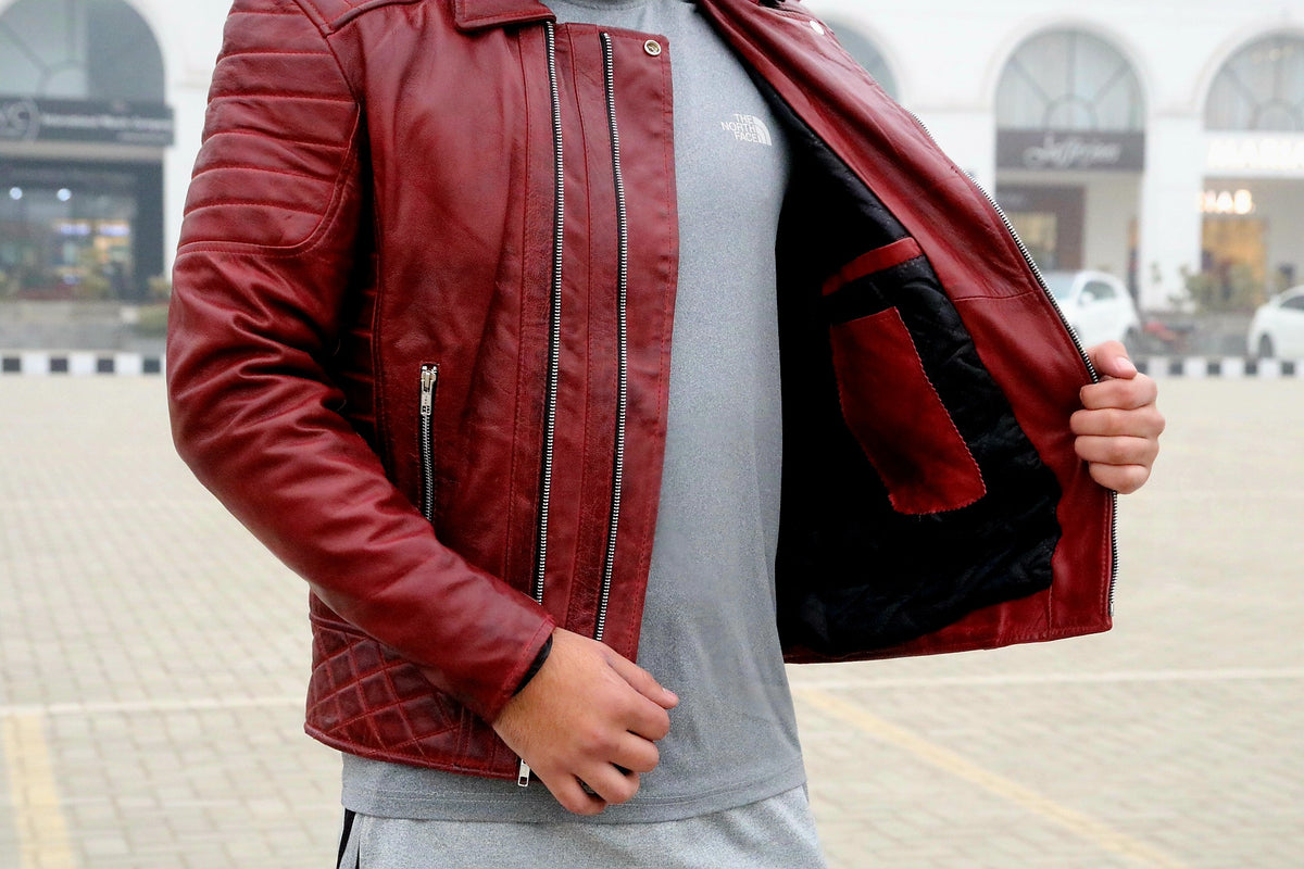 Men's Red Café Racer Biker Jacket