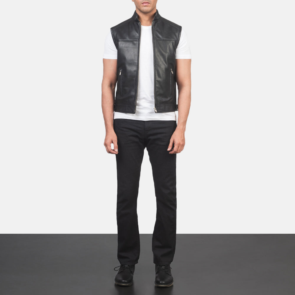 Black Leather Biker Vest for men