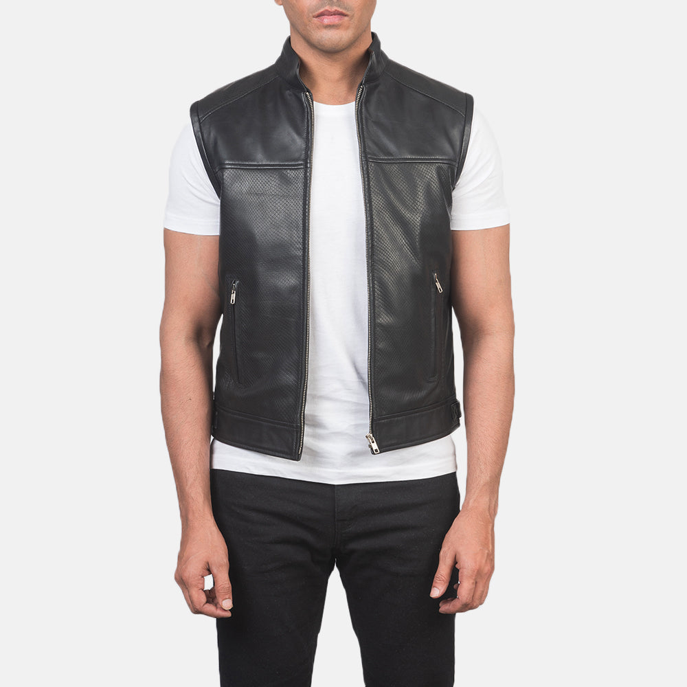 Black Leather Biker Vest for men