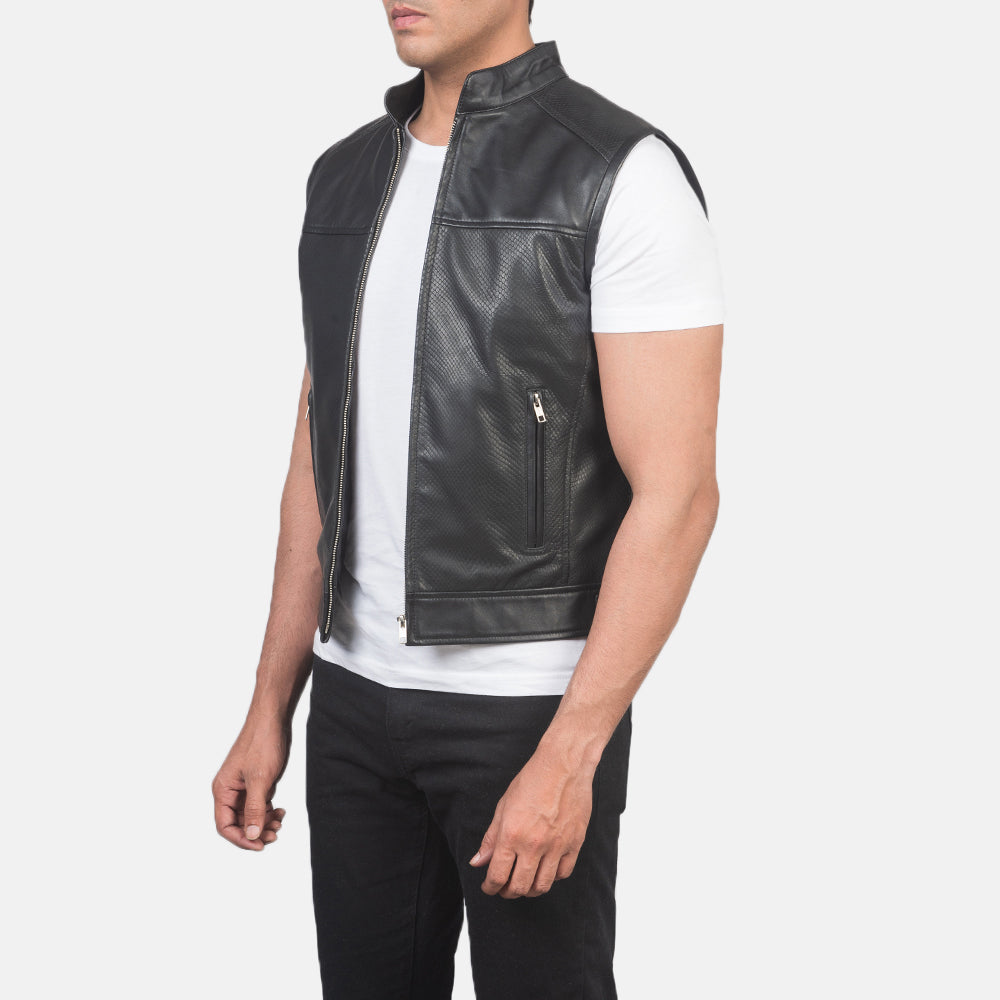 Black Leather Biker Vest for men