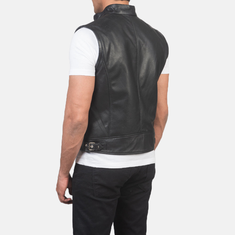 Black Leather Biker Vest for men